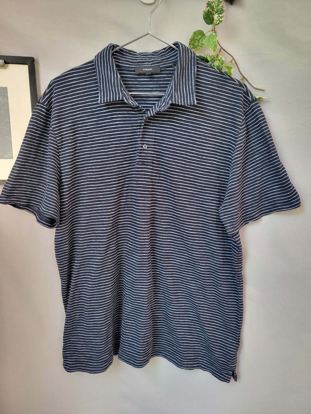 Vince Slim Striped Cotton Jersey Polo Shirt Blue L